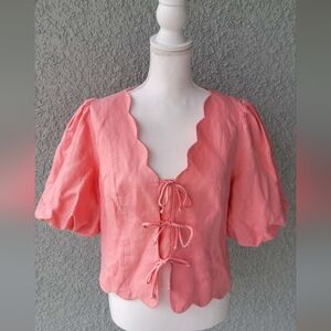 Velvet Mint Linen Puff Sleeve Top